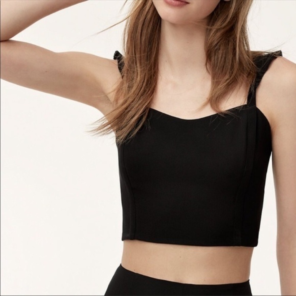 Black cropped top tank with ruffle straps